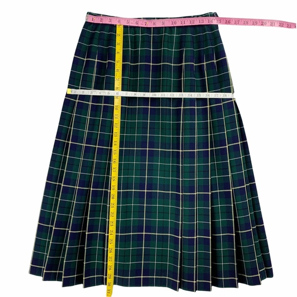 Vintage Pendleton Green Plaid Pleated Skirt with Flat Front Panel - Picture 8 of 11